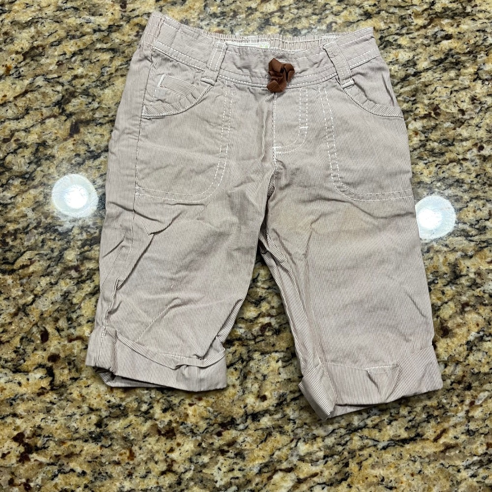 Vintage OshKosh Bgosh Toddler Girls Tan White Hickory Stripe Shorts 2T Elastic